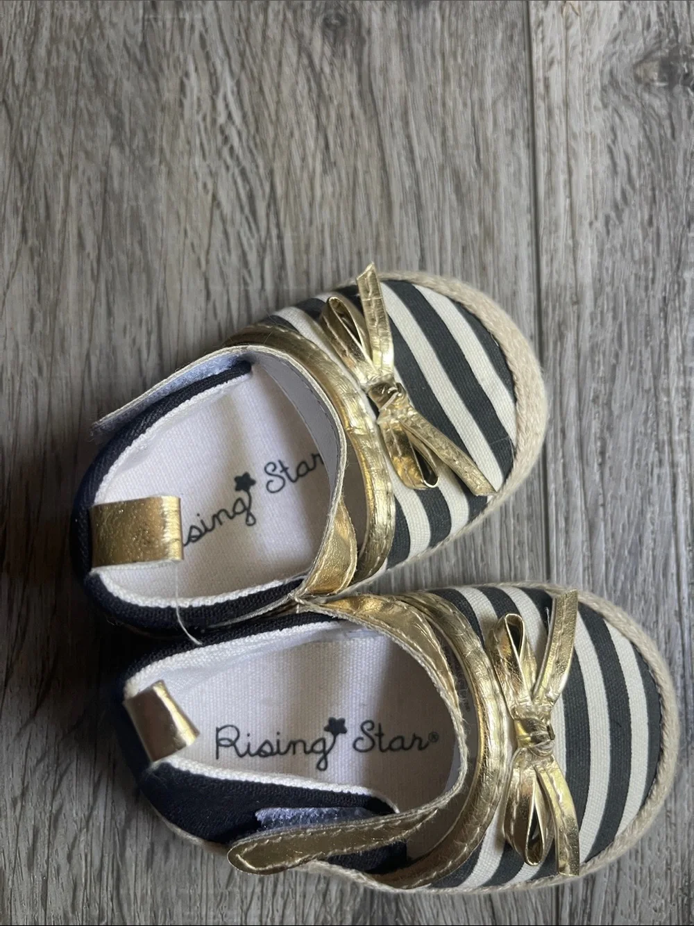Gold-Accent Black & White Striped baby shoe 3-6 months